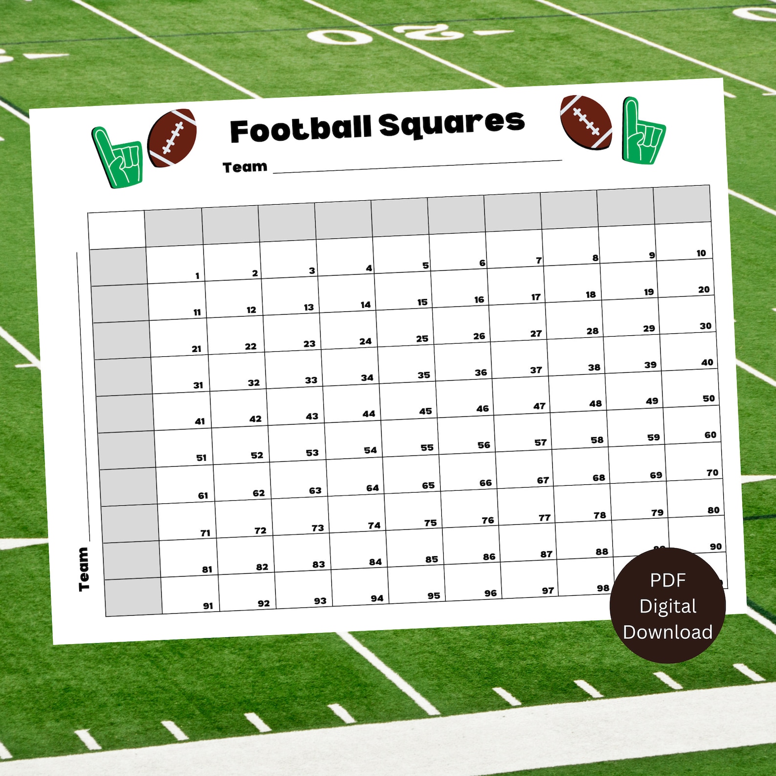 Football Squares | Football Squares | Football Party Game | Football Grid | Printable Square ...