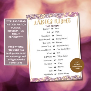 This or That Ladies Night Out Games | Girls Night Out | Girls Night In | Adult Games | Bachelorette Games | Hen Games | Fun Birthday Games