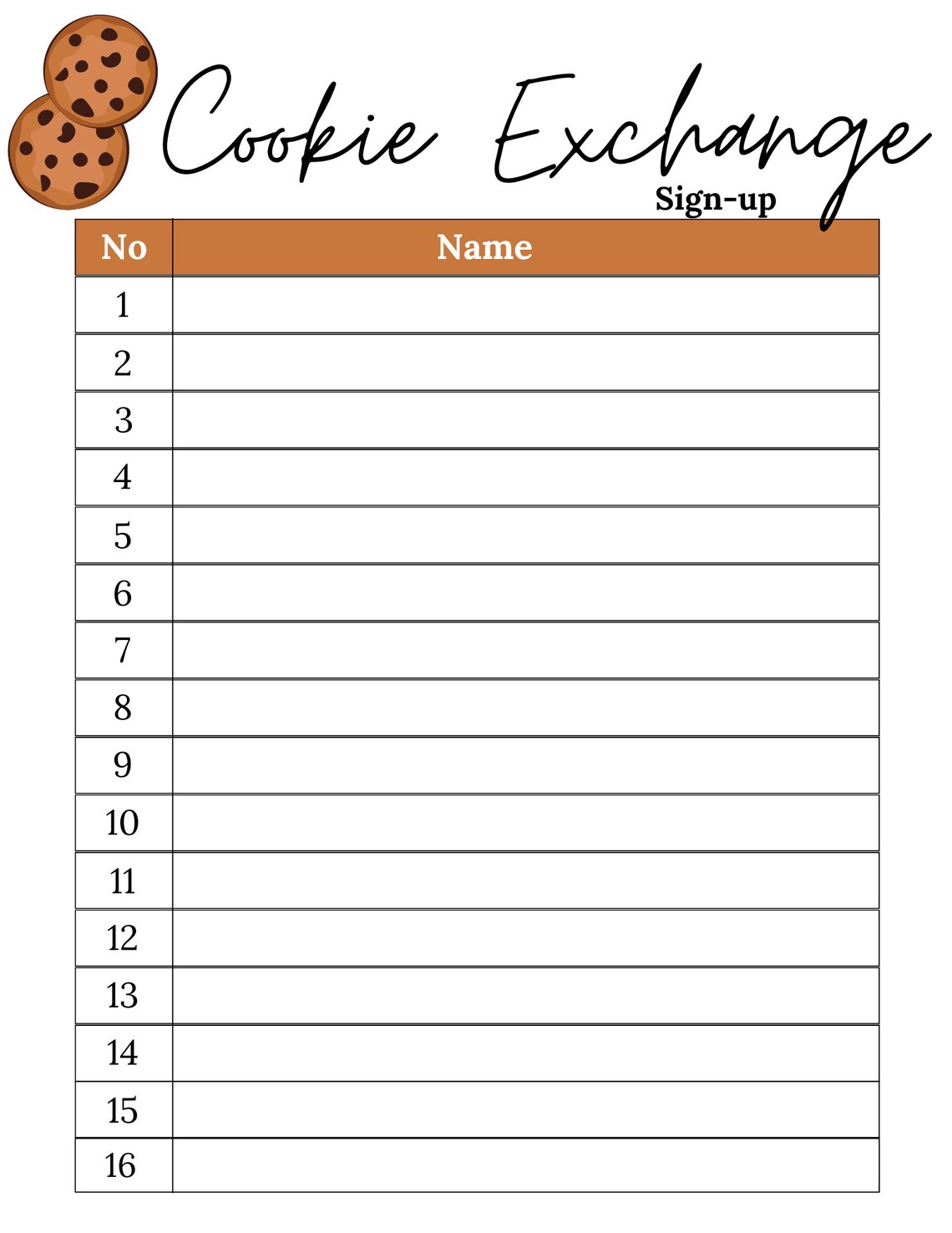 Cookie Exchange Sign Up Sheet Cookie Sign Up Sheet Cookie Exchange 