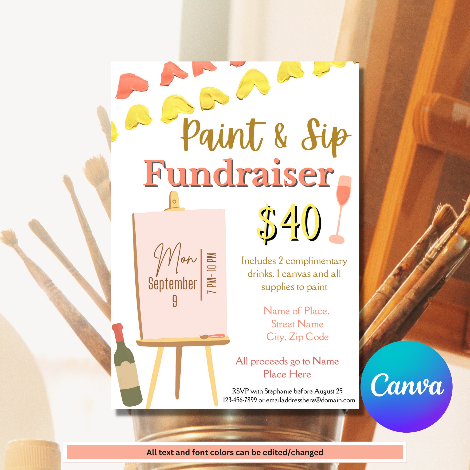Paint and Sip Fundraiser Invitation Template Sip & Paint Invite