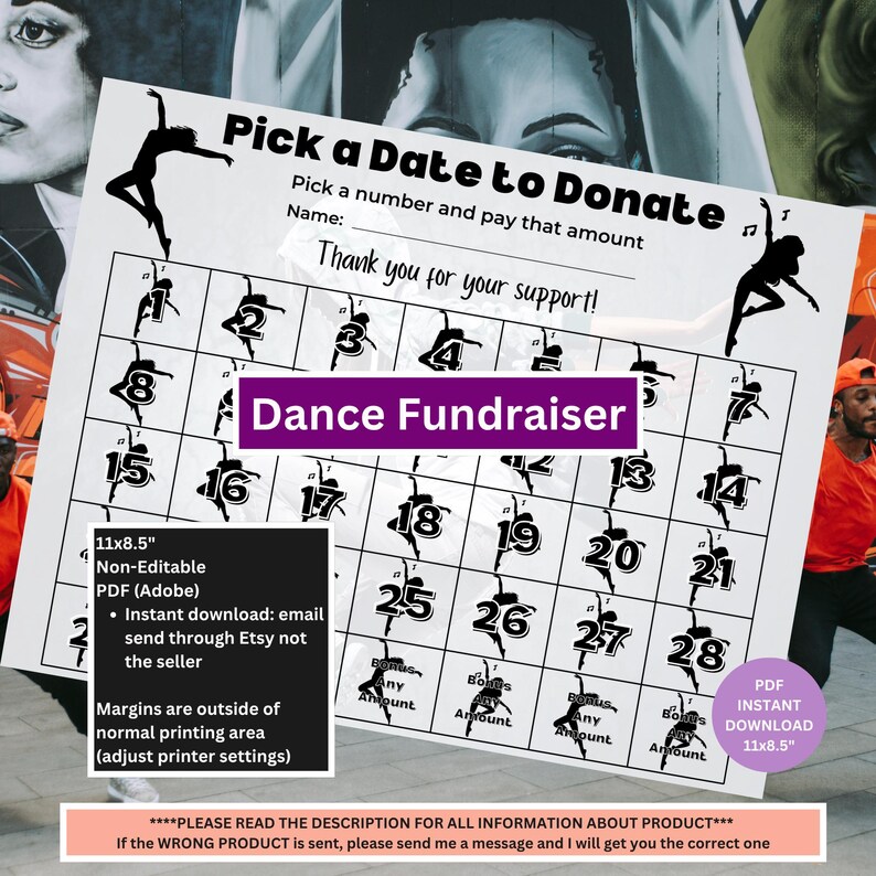 Dance Raffle Dance Fundraiser Calendar | Pick a Date Fundraiser | Sport Fundraiser ...