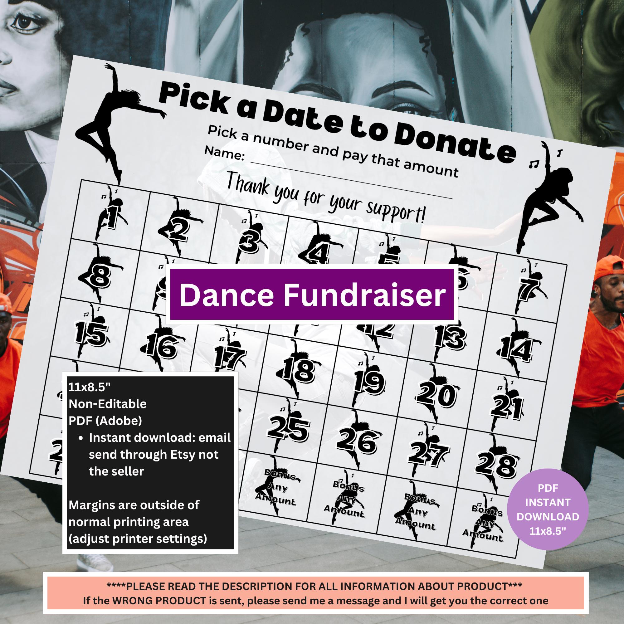 Dance Fundraiser Calendar | Pick a Date Fundraiser | Sport Fundraiser ...