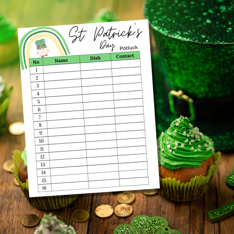 Potluck Sign up Sheet | St Patrick's Potluck Sign up Sheet | St ...