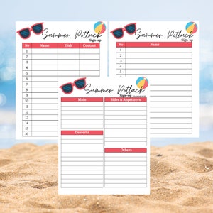Summer Potluck Sign Up Sheet | Summer Potluck Sheet | Summer Potluck | Potluck Sign up Sheet | Printable Potluck Sign Up Sheet |Summer Party
