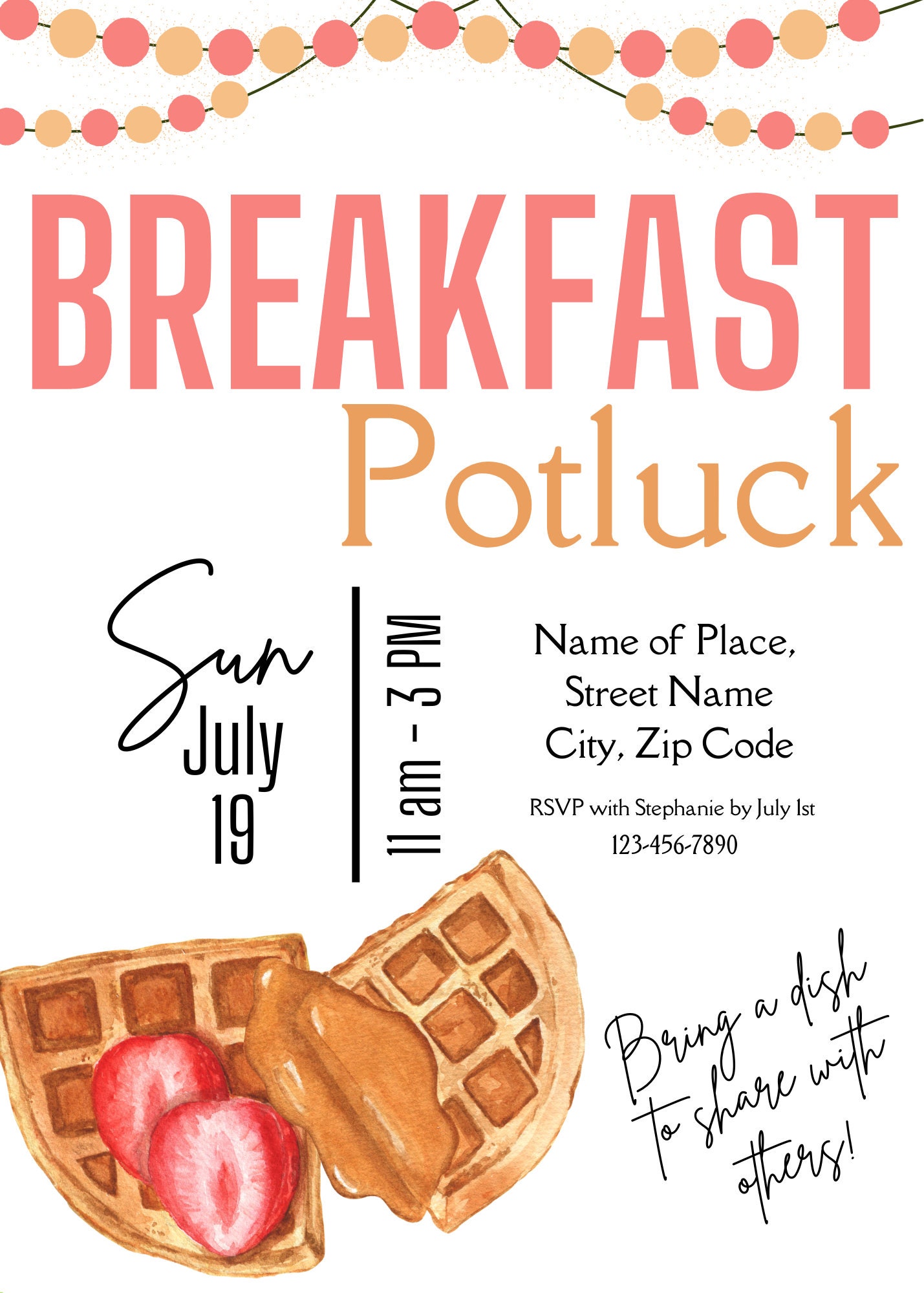 Breakfast Potluck Invitation Template Brunch Party Potluck Invite 