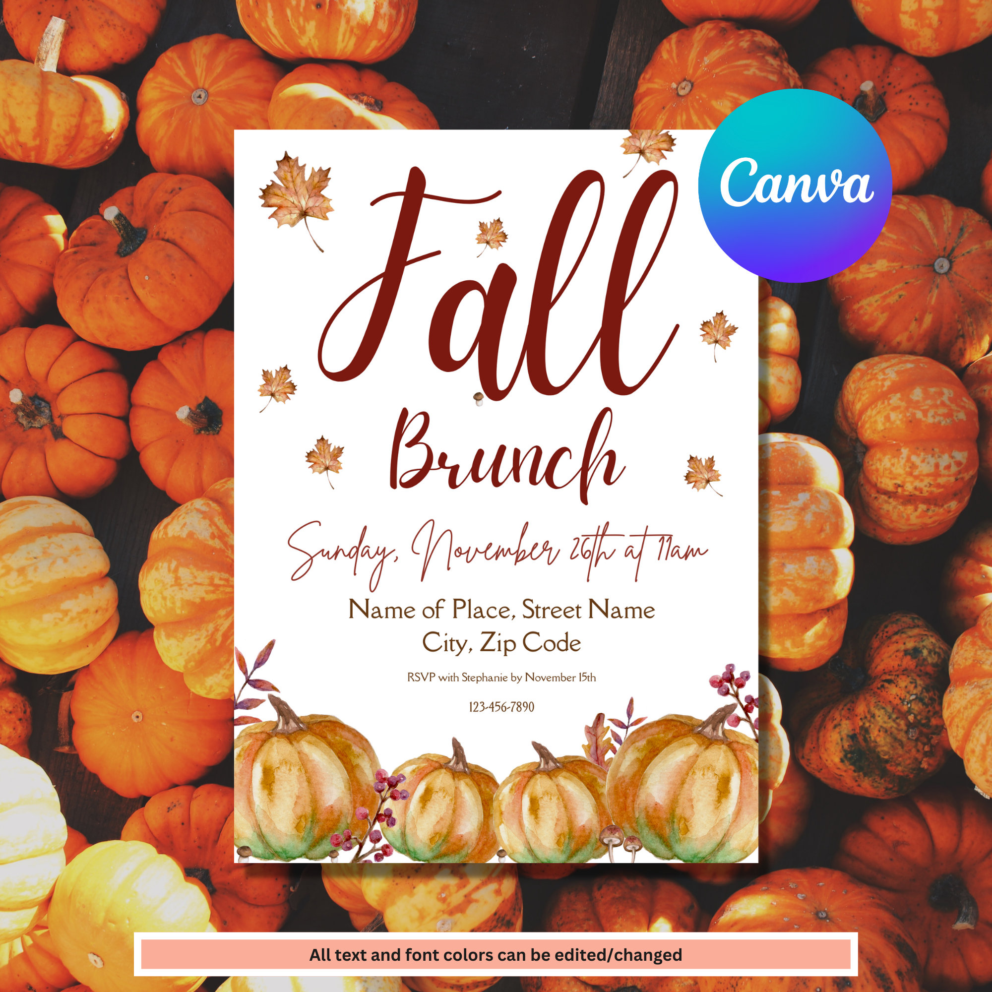 Fall Brunch Invite Template | Editable Brunch Invitation | Autumn ...