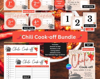 Chili Cookoff Party Bundle | Chili Ballot Card l  Chili Sign-up Sheet| soup Editable Invite l Chili Awards & Number Card