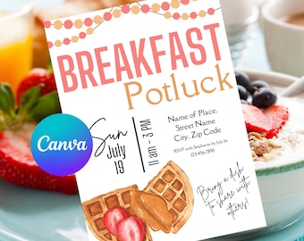 Breakfast Potluck Invitation Template | Brunch Party Potluck Invite | Breakfast Potluck Invitation | Breakfast Potluck Evite | Breakfast