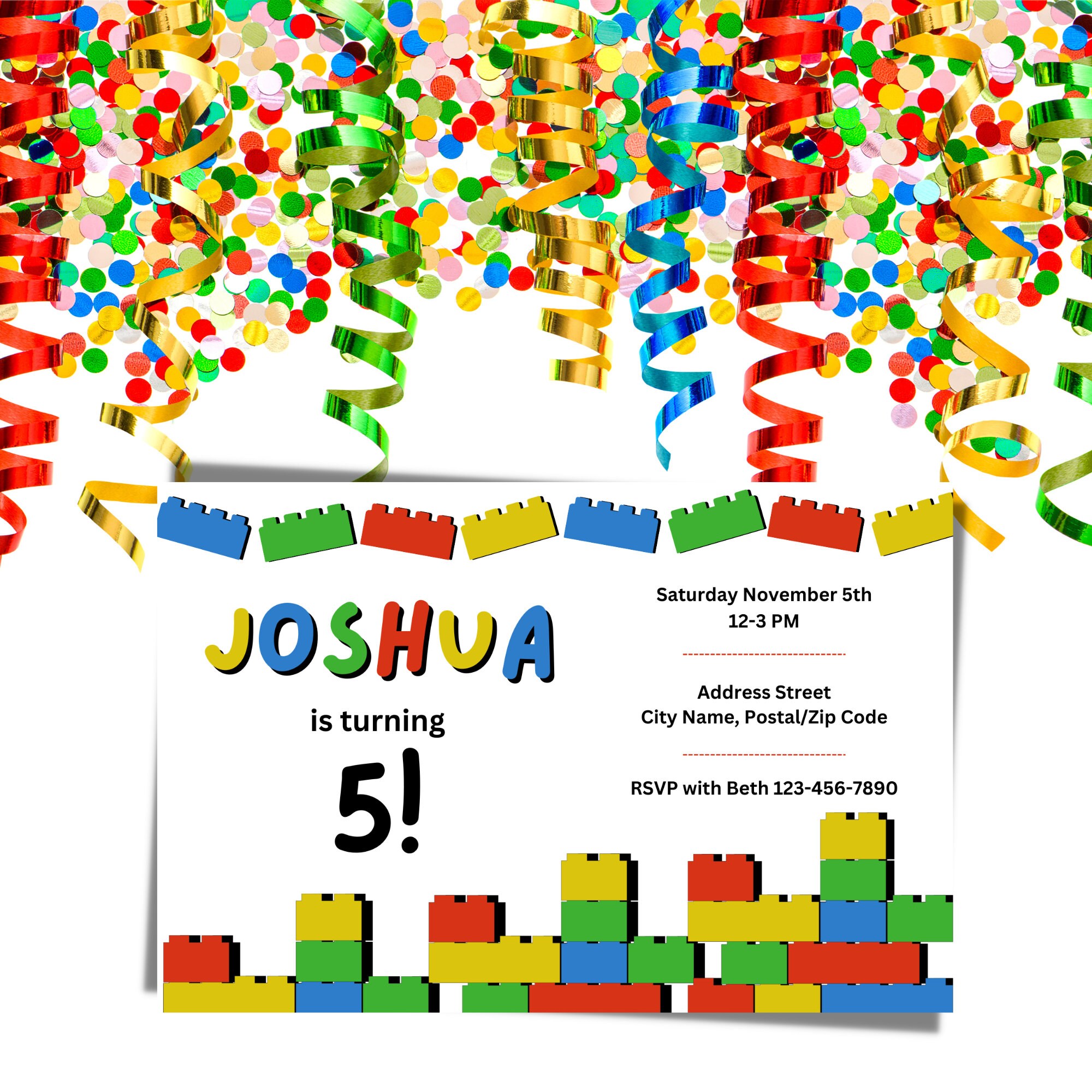Building Blocks Birthday Invitation Card Building Blocks - Etsy