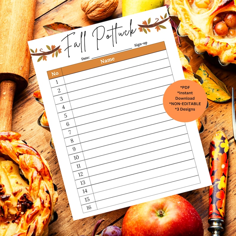 Fall Potluck Sign Up Sheet Printable