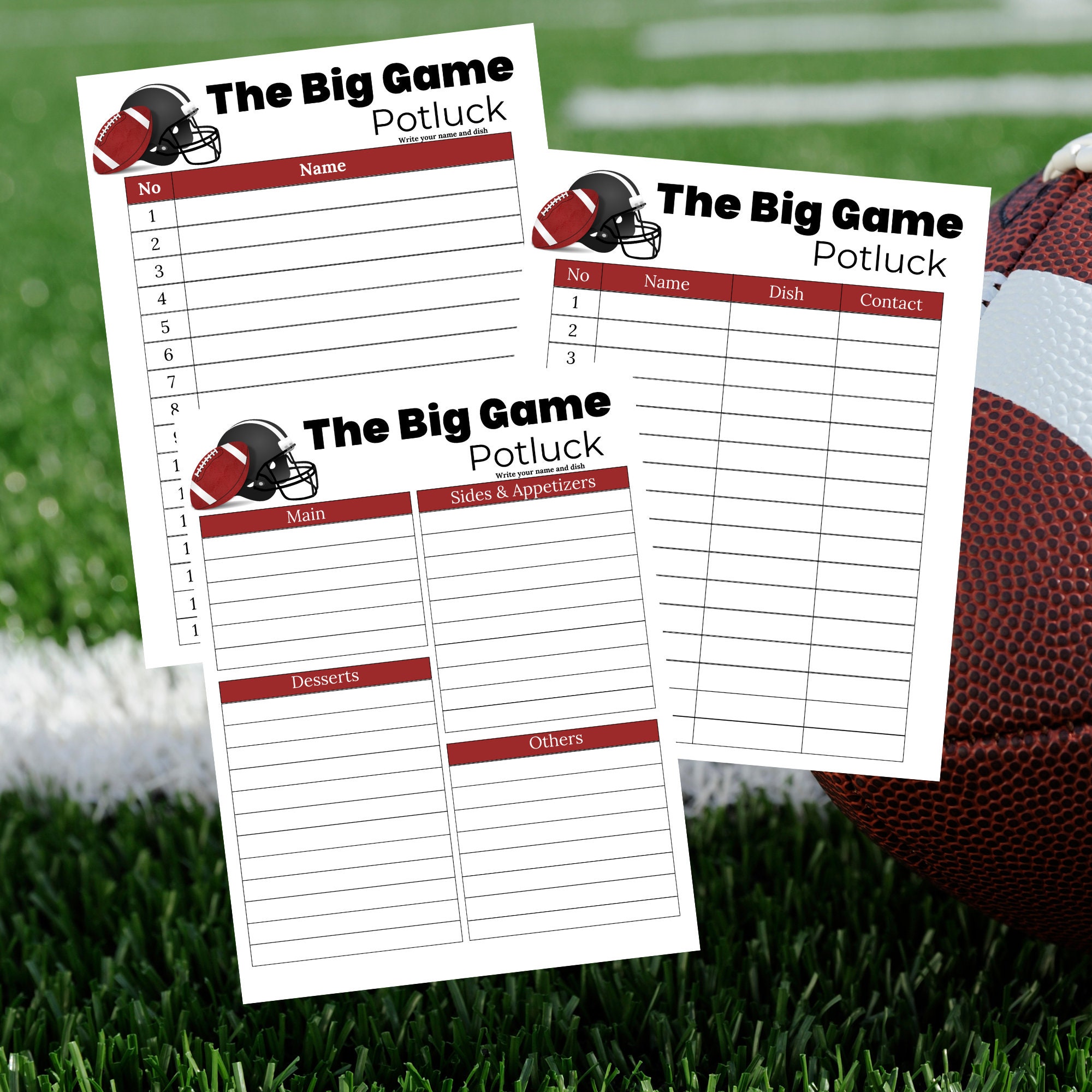 Potluck Sign up Sheet the Big Game Potluck Sign up Sheet Football ...