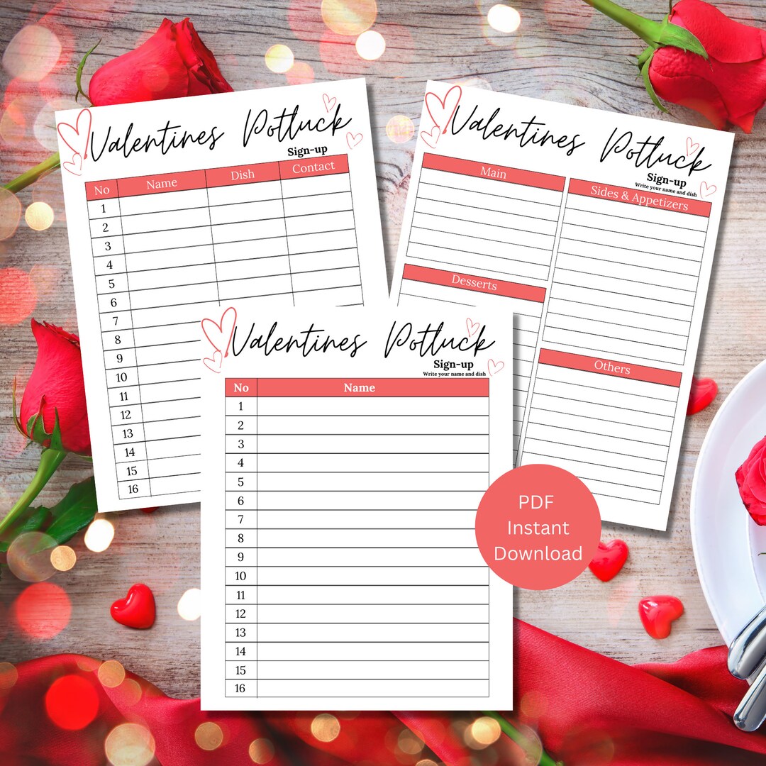 Potluck Sign up Sheet Valentines Potluck Sign up Sheet Etsy