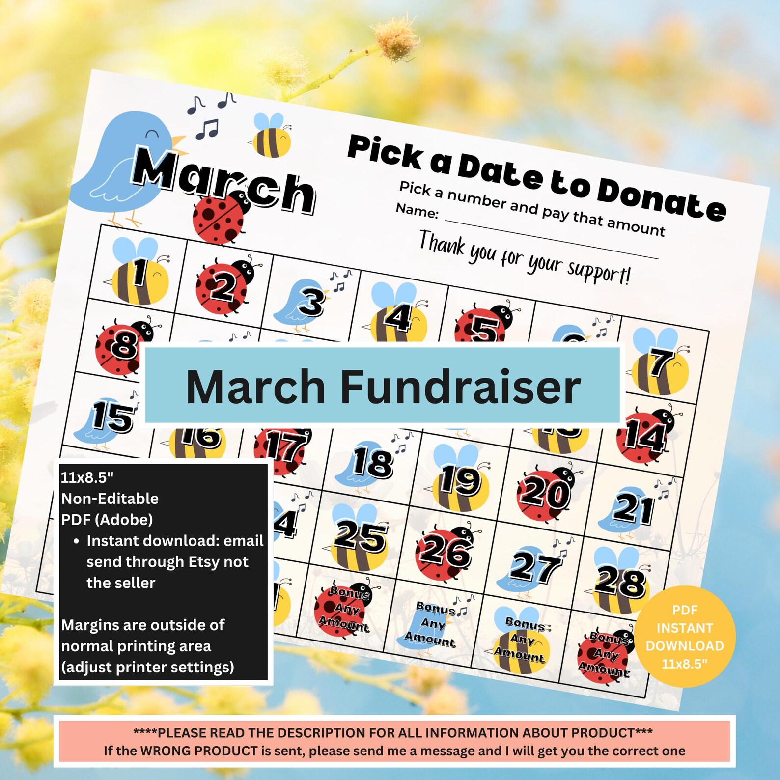 NON-EDITABLE March Fundraiser Calendar | Pick a Date Fundraiser ...