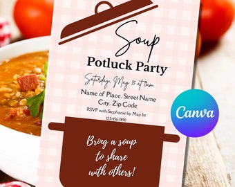 Soup Potluck Invite Template | Editable Potluck Invitation | Potluck Invite | Potluck Invitation | Potluck Evite | Soup Potluck Party Invite