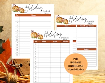 Holiday Potluck Sign Up Sheet | Thanksgiving & Friendsgiving | Fall Potluck Sheet | Workplace Potluck | School Potluck | Church Potluck