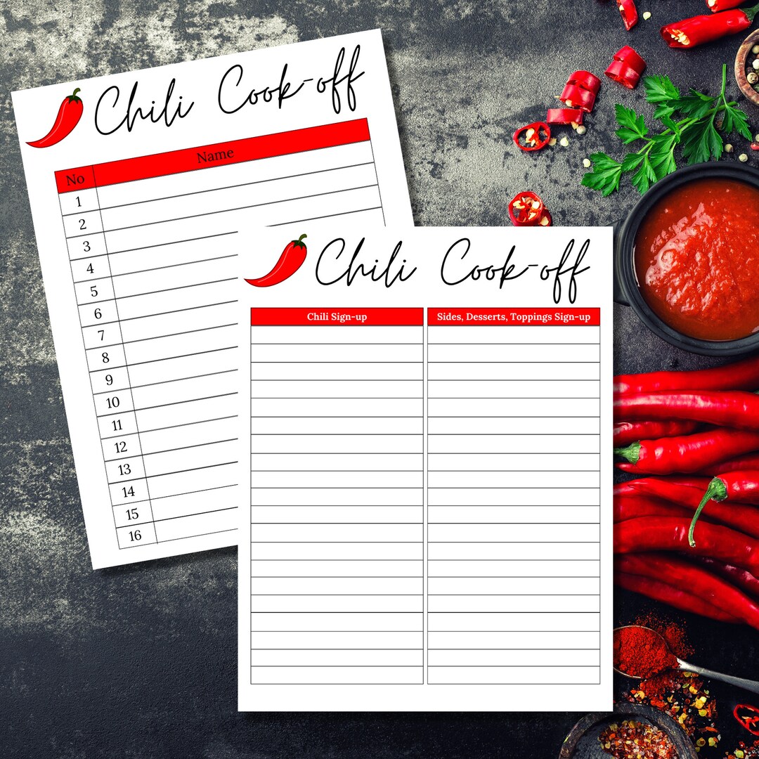 Chili Cookoff Sign up Sheet Chili Cook off Sheet Chili Cookoff Potluck Chili Cookoff Sign up Sheet Chili Cook off Sheet Chili Cookoff Potluck