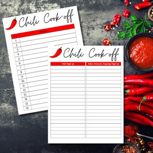 Chili Cook-off Sign Up Sheet | Chili Cook Off Sheet | Chili Cookoff | Potluck Sign up | Printable Chili Cook Off Sign Up Sheet