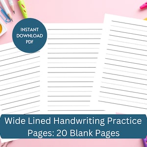 Handwriting Practice Sheet | Blank Handwriting Practice Pages | Wide Lined Practice Pages | Practice Writing Paper| Kindergarten Handwriting