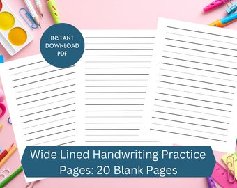 Handschrift Übungsblatt | Leere Handschrift-Übungsseiten | breite linierte Übungsseiten | Übungs-Schreibpapier | Kindergarten Handschrift