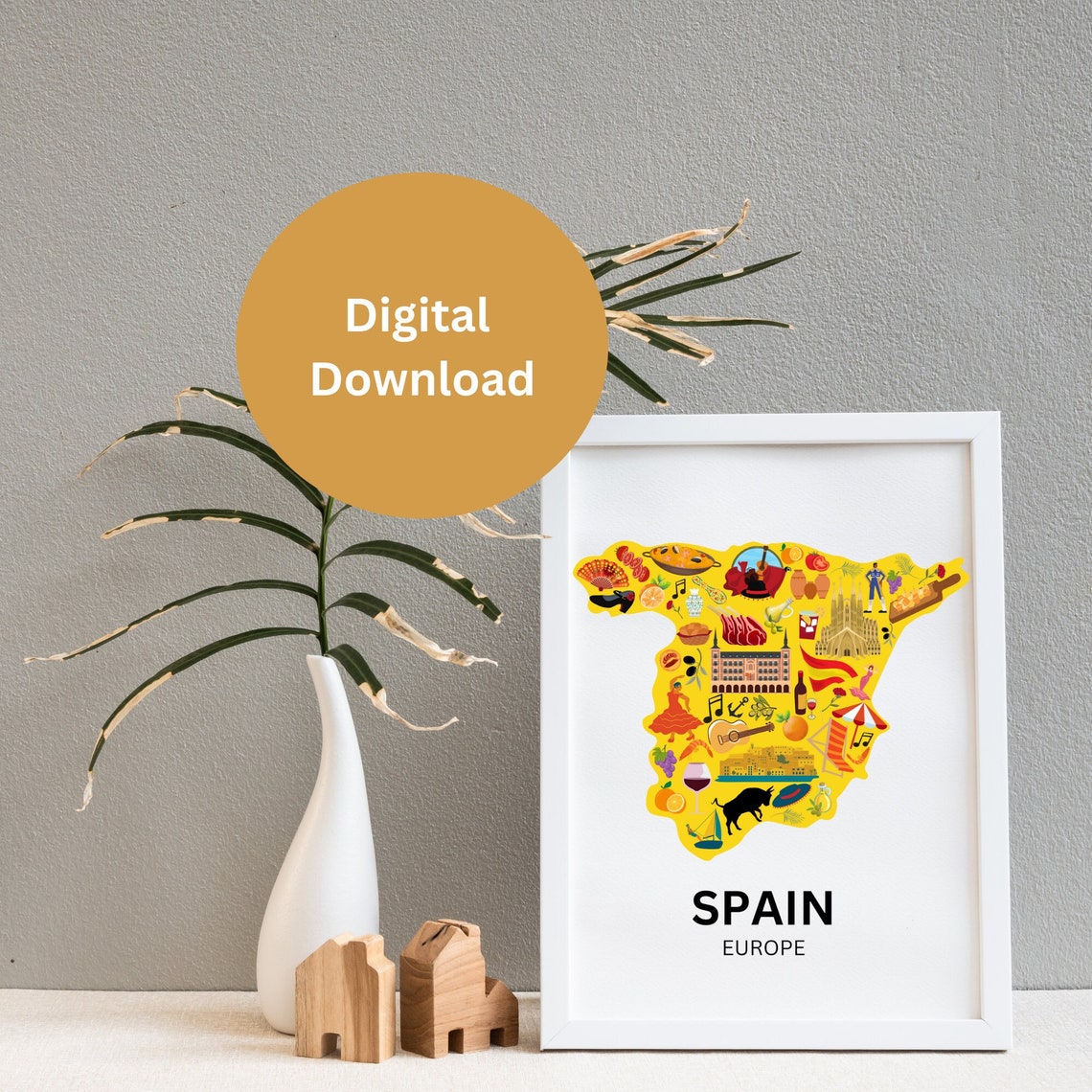 Map of Spain Spain Map Map of Spain Digital Print European Map Map of