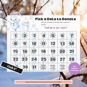 Winter Fundraiser Calendar | Pick a Date Fundraiser | Sports Fundraiser | School Calendar | Fundraising Calendar | Christmas Fundraiser