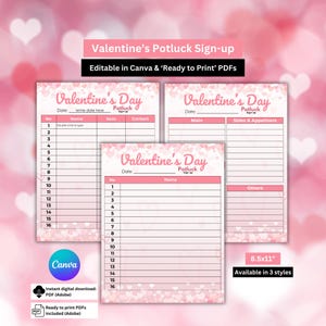 Hoja de inscripción para la comida compartida del Día de San Valentín / Fiesta de trabajo del Día de San Valentín / Evento escolar de San Valentín / Comida compartida del Día de Galentine