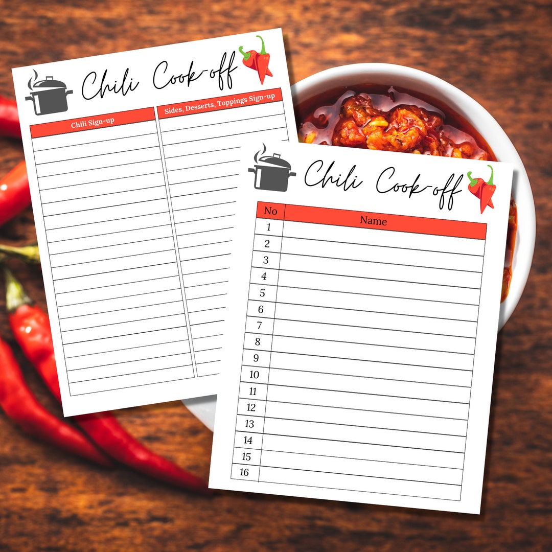 Chili Cook off Sign Up Sheet Chili Cook Off Sheet Chili Cookoff Potluck 