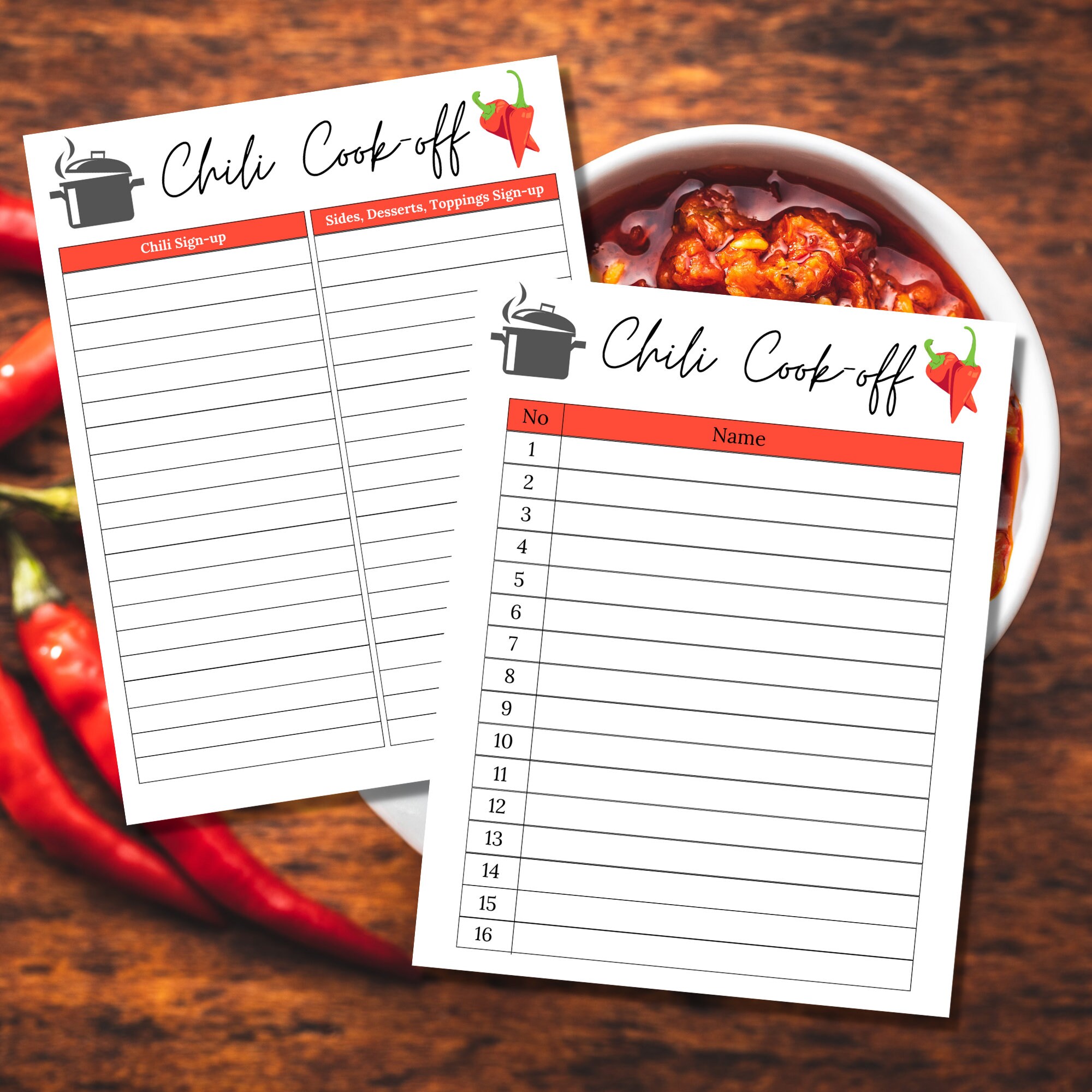 Chili Cook off Sign Up Sheet Chili Cook Off Sheet Chili Cookoff Potluck 
