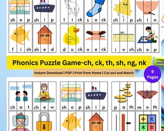 Phonics Puzzles Digraphs | CVC Words | Phonics Games | Phonics Activities | CVC Worksheets | Kindergarten Phonics | 1st Grade Phonics Games