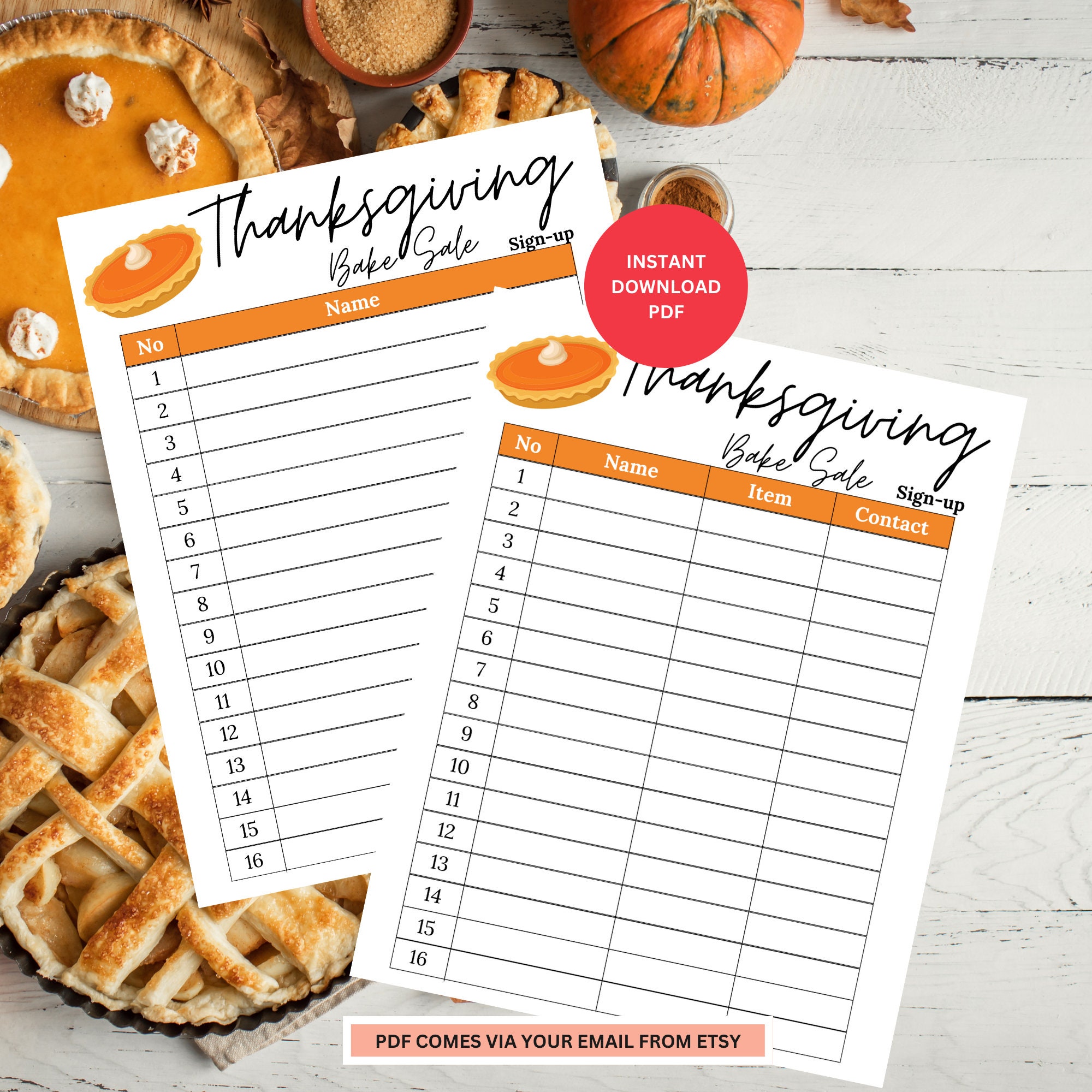 Thanksgiving Bake Sale Sign up Sheet | Bake Sale Sheet | Printable Bake ...