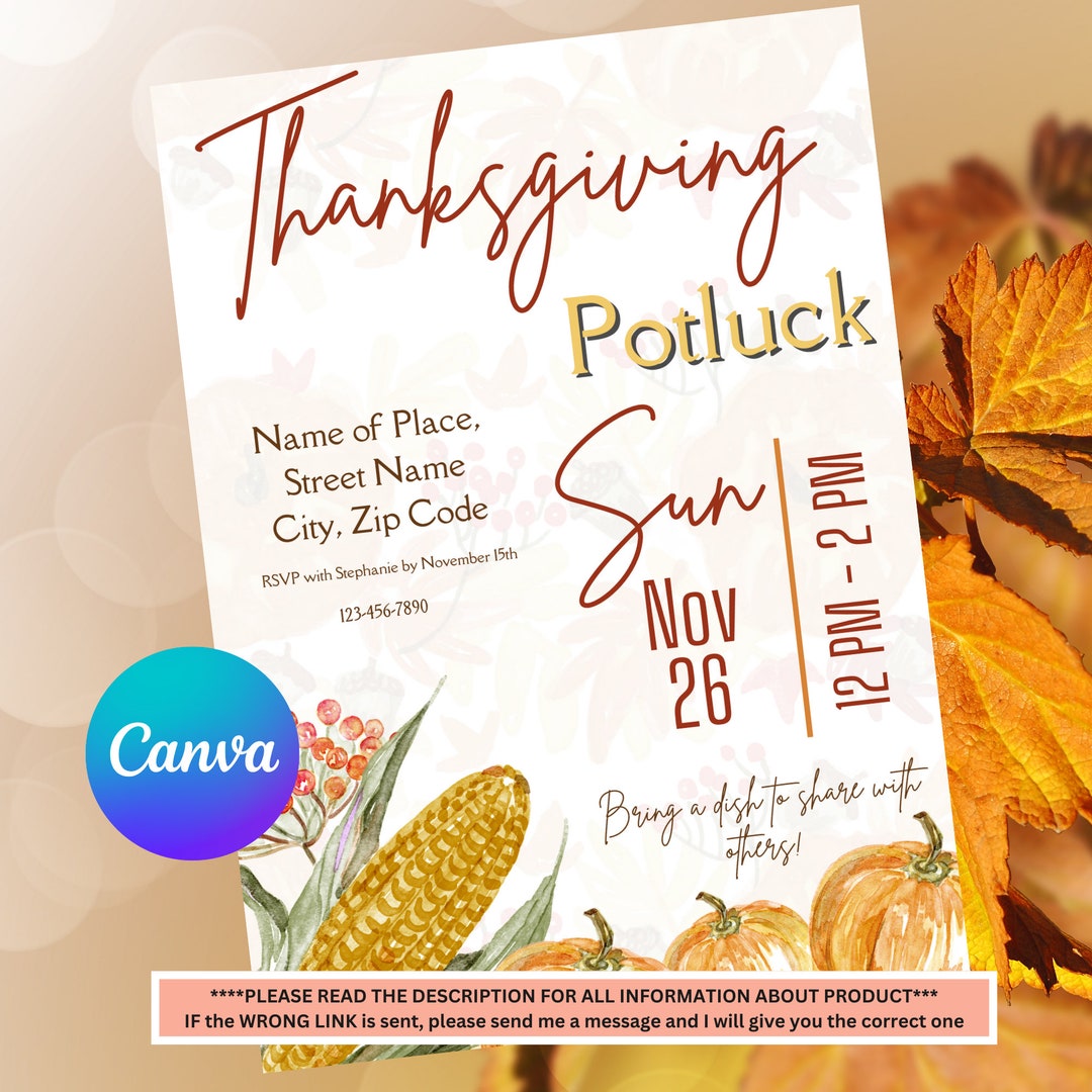 Plantilla de invitación de Potluck de Acción de Gracias / Etsy España