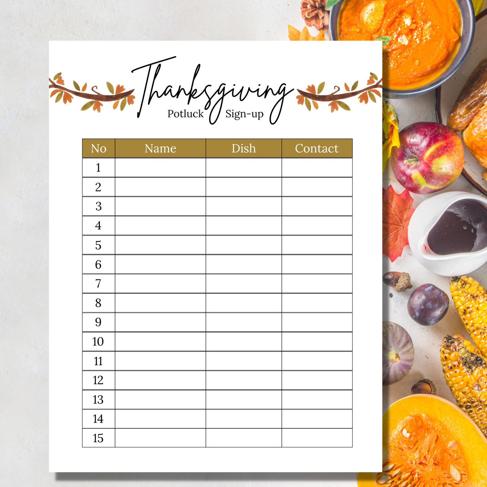 Potluck Sign up Sheet Thanksgiving Potluck Sign up Sheet Etsy