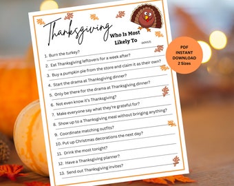 Vem är mest sannolikt att spela Thanksgiving-leken | Thanksgiving-festleken | Thanksgiving-aktiviteter | Vuxenspel | Vuxen-Thanksgiving | Gruppspel
