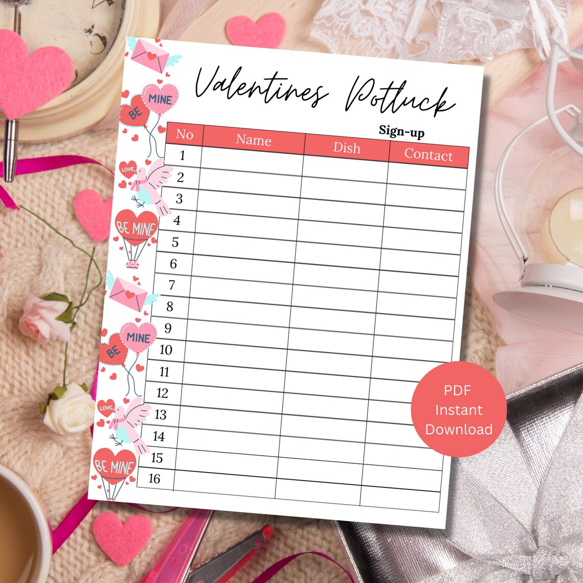 Potluck Sign up Sheet Valentines Potluck Sign up Sheet Valentine's Potluck Sheet Potluck Sign up