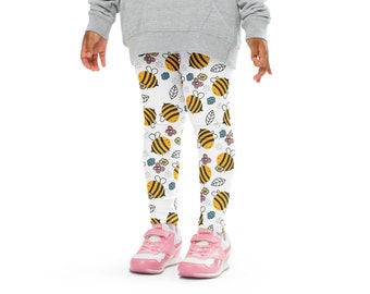 Kids Happy Yellow Bees Leggings | Buttery Soft Leggings | UPF 50+ UV Sun Protection | Toddler Leggings | Comfy | Honey Bee | Bumble Bee