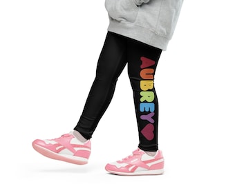 Girls Custom Name Heart Leggings | Buttery Soft Leggings | UPF 50+ UV Sun Protection | Toddler Leggings | Comfy