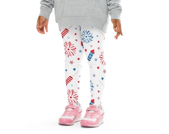 Kids Fireworks And Sparklers 4th Of July Leggings | Buttery Soft Leggings | UPF 50+ UV Sun Protection | Toddler Leggings | Comfy | Patriotic