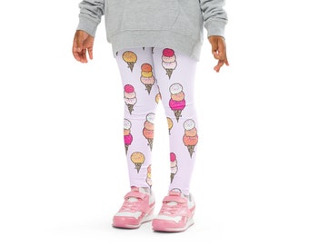 Girls Ice Cream Leggings | Buttery Soft Leggings | UPF 50+ UV Sun Protection | Toddler Leggings | Comfy | Ice Cream Cone