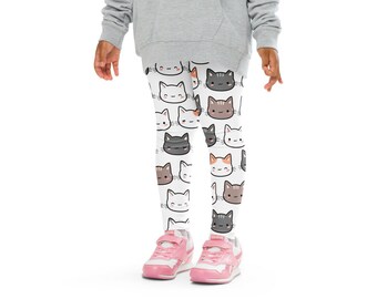 Kids Cat Face Leggings | Buttery Soft Leggings | UPF 50+ UV Sun Protection | Toddler Leggings | Comfy | Cat Lovers Leggings | Kitty Cat