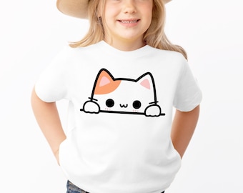 Girls Peeking Cat T-Shirt: Kawaii Kitten Lover Tee