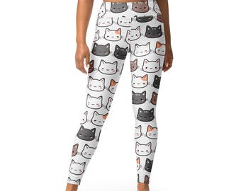 Cat Face Yoga Leggings, Buttery Soft High-Rise