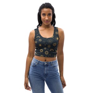 Celestial Sun & Moon Crop Top: Buttery Soft Witchy Festival Sleeveless Top
