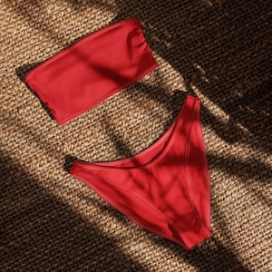 Women&#39;s Red Bandeau Bikini: Recycled Strapless High Cut Swimsuit