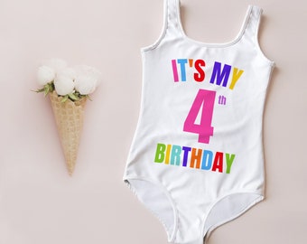 Girls Custom Age It's My Birthday Swimsuit | UPF 50+ UV Sun Protection | Toddler Bathing Suit | Cute | Quick Drying