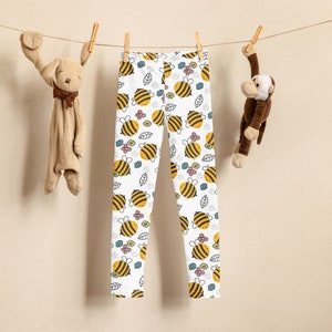 Kids Yellow Bumblebee Buttery Soft Leggings, Dance Leggings, Gymnastics Leggings, Cheer Leggings, Girl Leggings, Boy Leggings, Honeybee