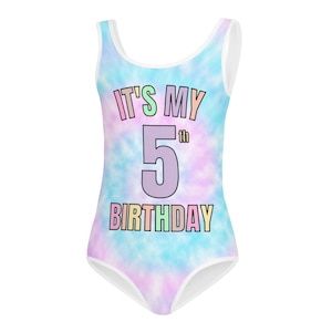 Girls Custom &#39;It&#39;s My Birthday&#39; Leotard: Faux Tie Dye, Personalized Age