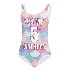 Girls Rainbow Mermaid Birthday Leotard: Custom Age, Soft & Stretchy