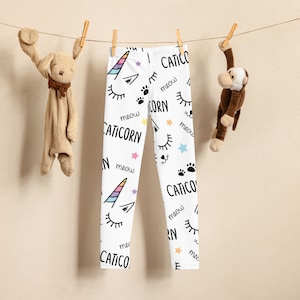 Girls Caticorn Buttery Soft Leggings, Unicorn Cat Toddler Leggings, Dance Leggings, Gymnastics Leggings, Cheer Leggings