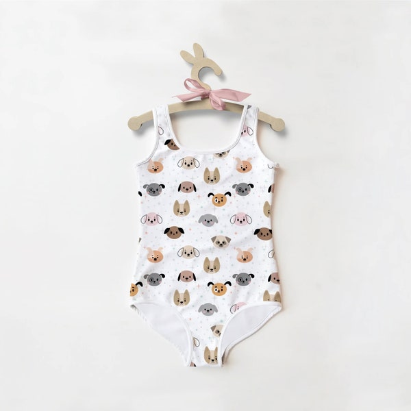 Girls Dog Face Swimsuit | UPF 50+ UV Sun Protection | Toddler Bathing Suit | Cute | Quick Drying | Puppy Lovers Swimsuit