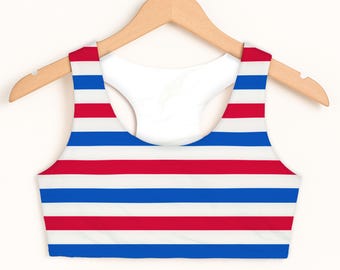 Girls USA Striped Sports Bra: Patriotic Dance Top